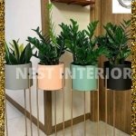 Set of 4 Multicolored Metal Planters with Stand.